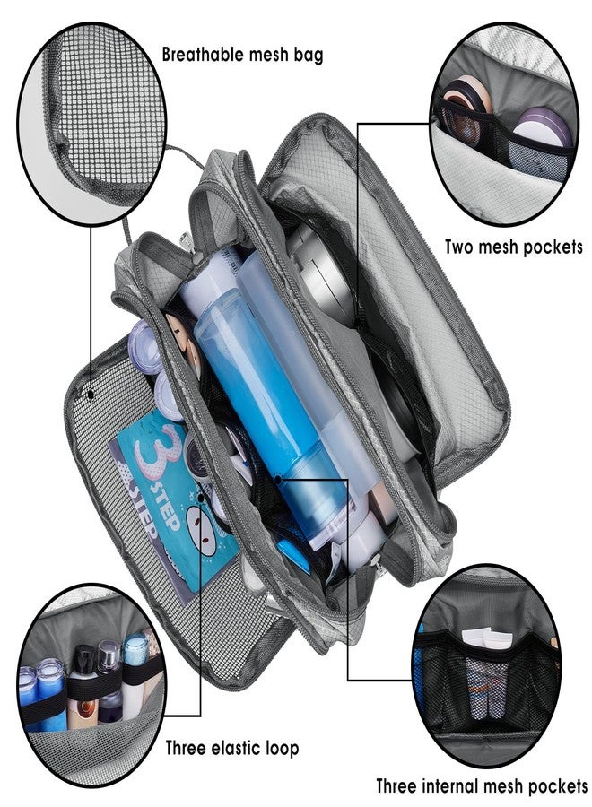 WANDF Toiletry Bag for Men Hanging Dopp Kit Water Resistant Shaving Bag Small Toiletry Bag for Traveling (Grey) - Image 3